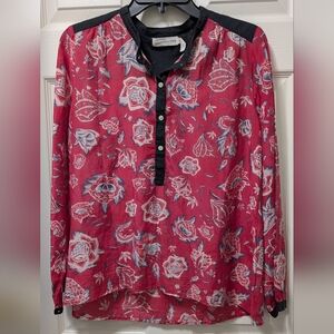 Isabel Marant Blouse Red Floral Pullover Button Long Sleeve Size 40 US 8 Large